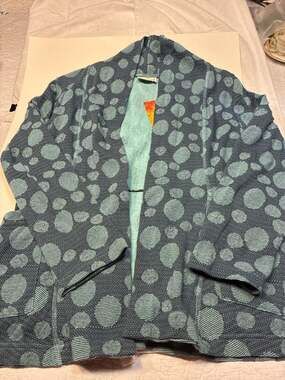 Komil Big Circle Weave Skipper Blue Open Front Kimono Jacket